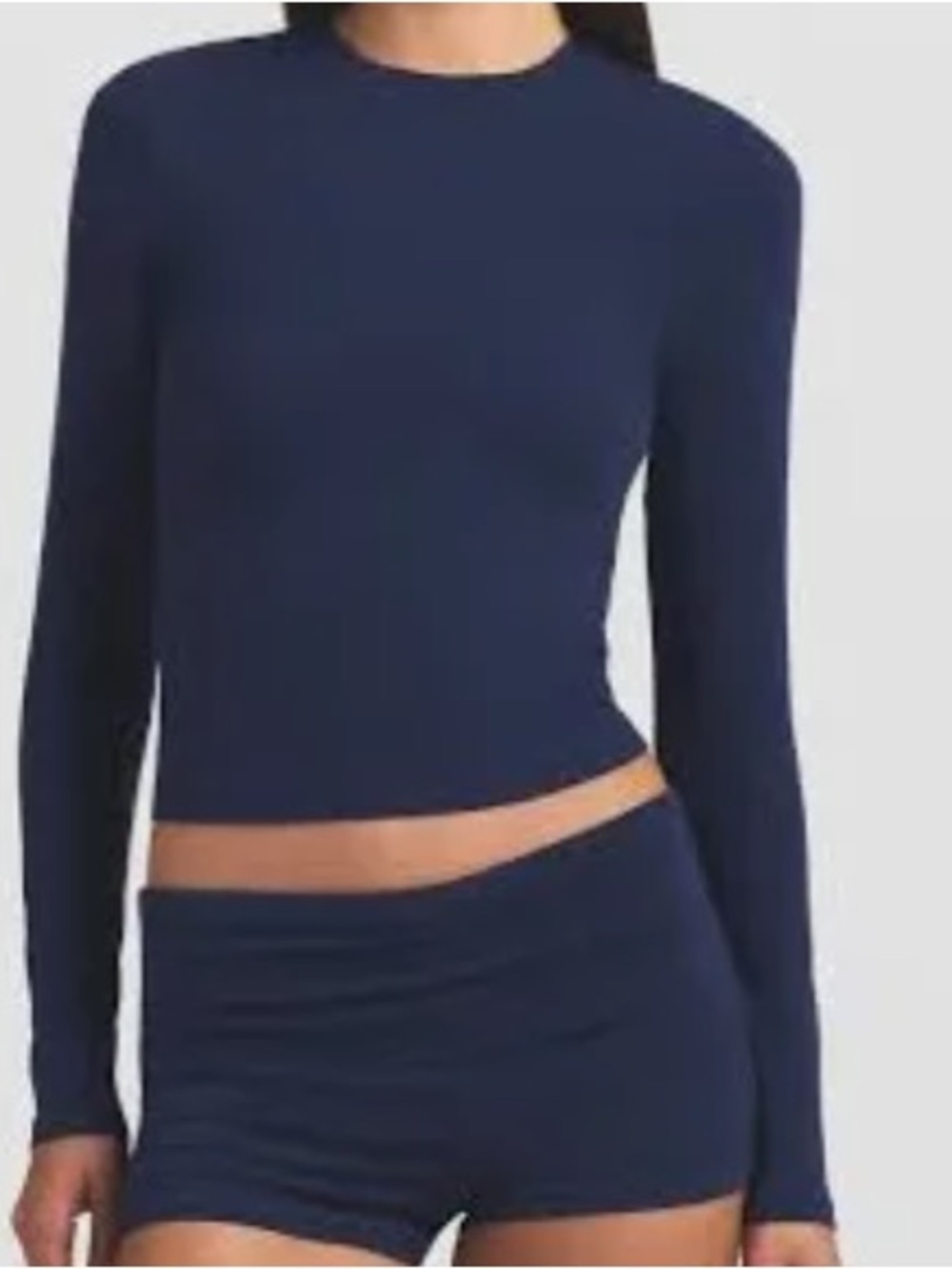 SKIMS cotton jersey Long Sleeve T-Shirt Blue Flattering Form Fitting Kim K L
